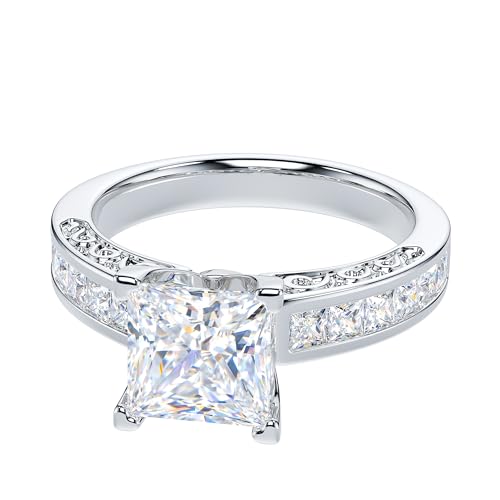 THELANDA All Princess Cut Genuine Moissanite or Simulated Center 1.5CT Diamond Sterling Silver Classic Filigree Pattern Promise Engagement Ring3