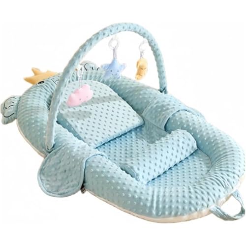 Uevmo ベビーベッド 新生児 折りたたみ 軽量 ポータブル ベビーベッド 赤ちゃん 転倒防止 嘔吐防止パッド 取り外し可能 枕カバー お手入れ簡単 多機能 両面デザイン ベッドインベッド 出産祝い 女の子 男の子 (ブルー,+スロープパッド+おもちゃラ