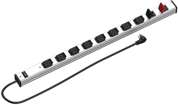 9 Outlets 2 USB Heavy Duty Metal Socket Power Strip,10-Foot Long Extension Cord with Circuit Breaker. Mounting Brackets Included, Workshop/Industrial use