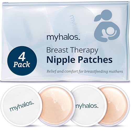 MyHalos Nipple Pads for Breastfeeding - 4 Reusable Hydrogel Cooling Shields - Breastfeeding Essentials for Engorgement Nipple Pain Relief - Nursing Pads for Post Partum Breast Care (4 Pack)