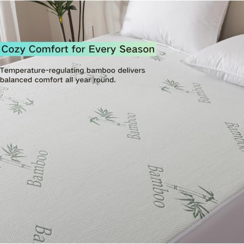 Image of WhatsBedding Mattress Topper Cover Queen Size (Only Cover), Breathable Viscose Made from Bamboo, Mattress Protector
