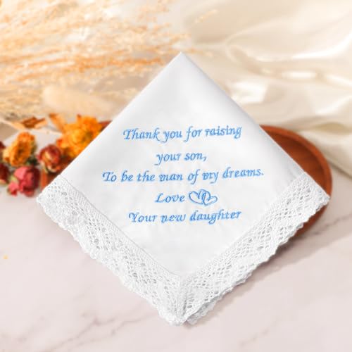 Image of HOULIFE Wedding Handkerchiefs for Bride Something Blue Bride Groom Gift | Soft Material, Breathable & Durable, Handkerchief for Bride on Wedding Day, Lace Edge