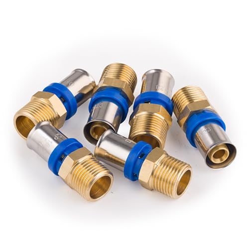 Racor macho Ø16-1/2 para multicapa a prensar | Pack de 6 unidades | Conexión resistente y duradera | Ideal para fontanería y calefacción | Fácil instalación | QUICK PLOMBERIE
