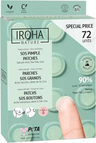 Iroha Nature - Parches SOS Granos | Ácido Salicílico, Árbol de Té y Centella Asiática| Elimina granos de forma rápida y eficaz | Tecnología Hidrocoloide | Pack 72 uds