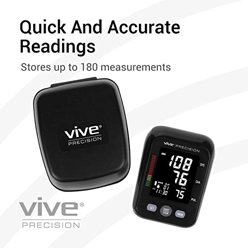Vive Precision Blood Pressure Cuff and Machine - Automatic Mini BPM - Small, Compact BPM - Large Upper Arm Sphygmomanometer for Accurate BP Meter, Pulse, Heart Rate, Heartbeat Readings - Large Display