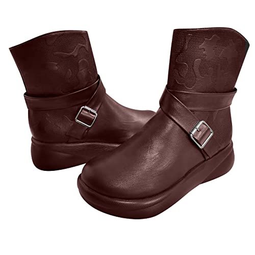 Zisugp Womens Winter Warm Fur Lined Ankle Boots Round Toe Zip Up Comfy Platform Snow Boots(Brown,Size 7.5) #TOP4