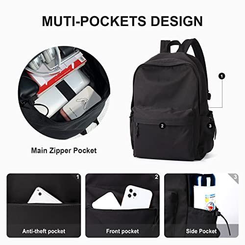 Wepoet Classic Basic Black Backpack For Women,Waterproof High School Bookbag,Lightweight Casual Travel Daypack,College Backpack Men,Middle School Bag For Girls Boys #TOP2