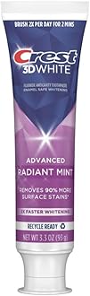 Crest 3D White Advanced Teeth Whitening Toothpaste, Radiant Mint, 3.3 oz, Pack of 2
