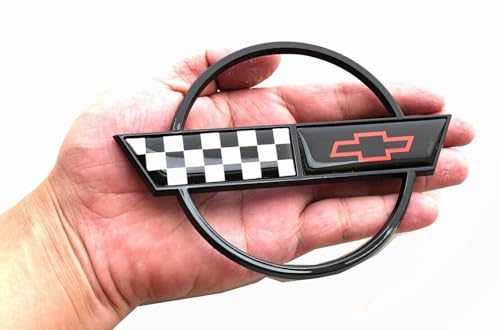 Image of C4 Corvette Front Nose Emblem Plus Gas Fuel Lid Emblem 3D Badge Nameplate Cross Flag Restoration Both Front and Rear Emblems Fits for 91 Through 96 Corvettes (Black)