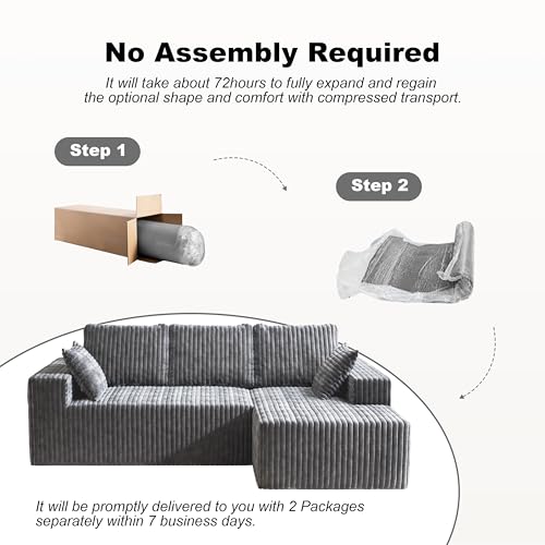 Image of 95 inch Modular Sectional Sofa - Memory Foam Sectional Couches with Deep Seat and Side Pockets,Modular Sofa Couches L-Shape Couch with Chaise, Boneless couches for living room(Gray, 95 inch+Right Chaise)