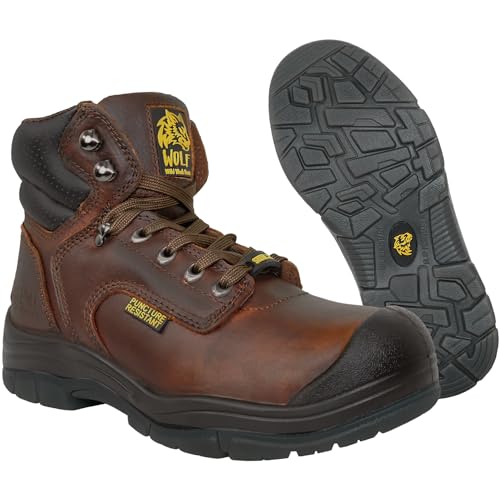 WOLF Work Boot | 100% Genuine Upper Leather | Oil, Heat, Chemical, Impact, Puncture, Abrasion Resistant | Electrical Hazards | Non-Slip Rubber Sole | Steel Toe | Padded Collar | Construction | Industrial PPE