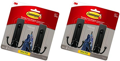 Large Wall Hooks, 2 Pack, Matte Black, Organize Damage-Free #.2 Box ( 2 Pack )
