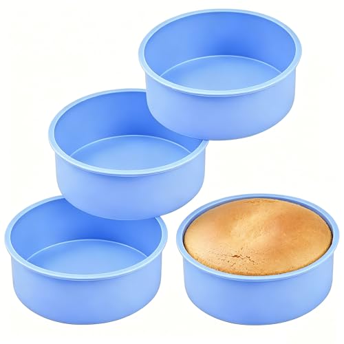 6 Inch Silicone Cake Pan for Baking, Inkurie 4 Pcs Round Cake Molds Non-Stick Baking Tins Tier Baking Pans Set Air Fryer Small Cake Tins Silicone Molds for Cheesecake Brownie Puddings