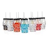 Skull Mason Jar Glass 20 ounce Mug with Lid and Straw Set of 10 Iridescent Cups