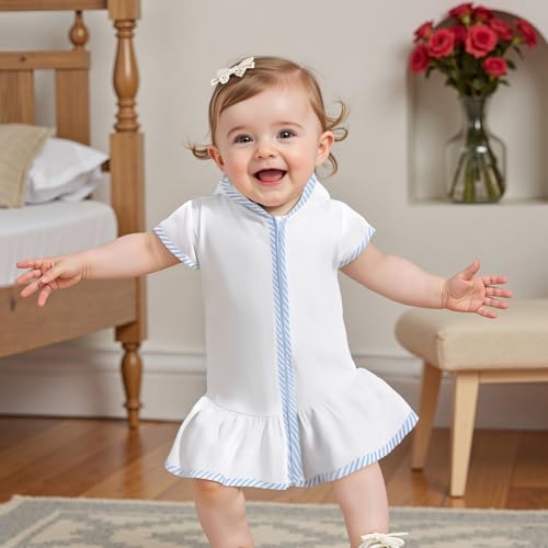 SAYOO Girls Terry Cloth Swim Cover Up Kids Hooded Swimsuit Coverup Zip-Up Striped Color Contrast Beach Bathing Robe Dress3