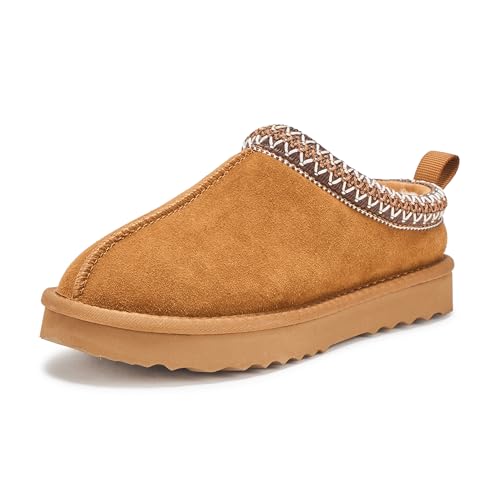 Image of Women's Shearling Slippers Genuine Leather with Rubber Sole, Sheepskin Fuzzy Indoor Outdoor Shoes for Home, L25608 CHES 8US