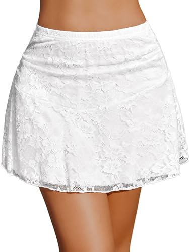 Mini jupe sexy en dentelle Avidlove avec coupe trapèze froncée pour femme