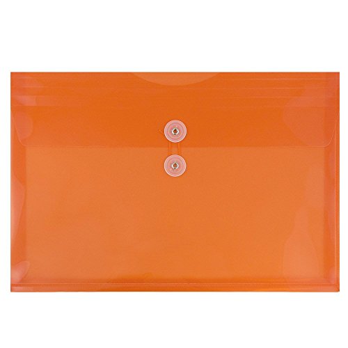JAM PAPER Plastic Envelopes with Button & String Tie Closure - Legal Booklet - 9 3/4 x 14 1/2 - Orange - 12/Pack