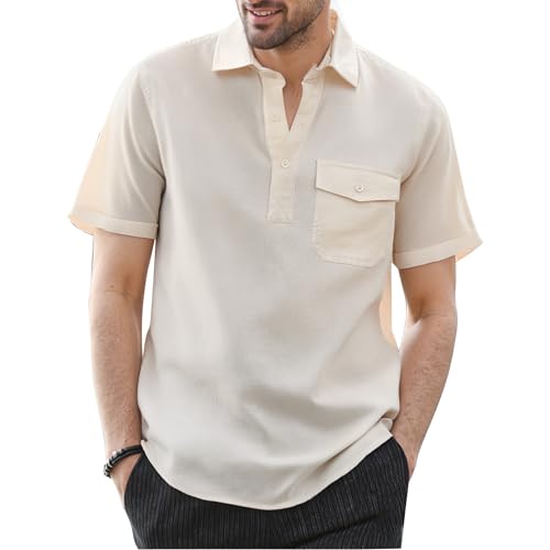 Polo en lin et coton homme d'été haut de gamme avec poche poitrine chic