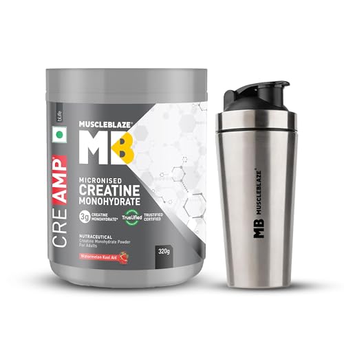 Image of MuscleBlaze Micronised Creatine Monohydrate CreAMP, 320g + Shaker