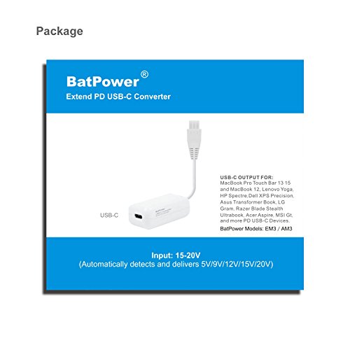 Batpower 65W 5M3P Pd Usb C Converter Work With Batpower Ccs Car Charger, S65 Power Adapter Compatible With Macbook Pro Usb C Macbook Air Hp Dell Razer Surface Laptop Usb-C Tablet And More #TOP4