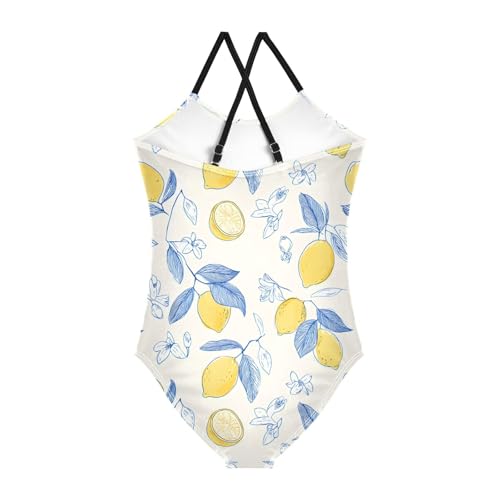 Bolaz Girls Swimsuits One-Piece Bathing Suits Summer Beach Swimwear for 3-10 Years Old-Lemon Pattern2