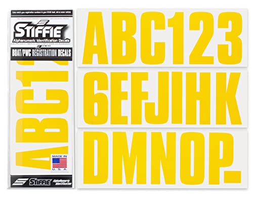 Image of STIFFIE Uniline Yellow 3 inch Boat & PWC Registration Decals • Numbers Letters Stickers