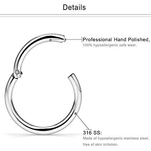 Dyknasz 10PCS 14G Surgical Steel Hinged Clicker Segment Nipple Rings Septum Lip Ring Hoop Cartilage Tragus Sleeper Earrings Body Piercing Jewelry for Women Men 8mm 10mm 12mm 14mm 16mm2