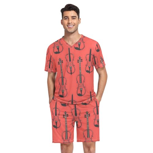Pyjama court homme pour bien dormir ensemble GAIREG orange et rouge taille L
