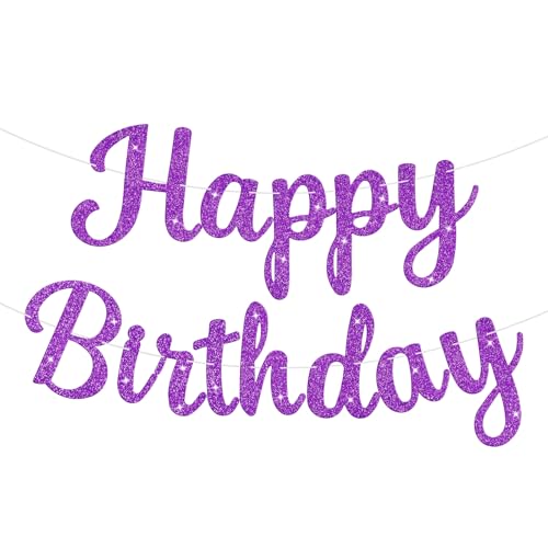 JHZMCRX Glitter Happy Birthday Banner Sig Birthday Garland Wall Door Banners Flag for Women Men Boys Girls Party Backdrop Decorations Purple