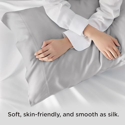 Image of Bedsure Pillow Cases Queen, Cooling Pillow Cases, Rayon Derived from Bamboo Light Grey Pillowcases Queen Size Set of 2, PureWoven Silky Soft Bedding Pillow Covers with Envelope Closure, 20x30 Inches