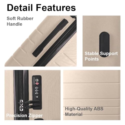 3-Piece ABS Hardshell Luggage Set,20/24/28 Inch Spinner Suitcases with TSA Lock, Telescoping Handle (Beige)3