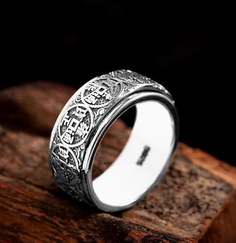 Attract Wealth Ring, Five Emperors Money Ring, Feng Shui Good Luck Rings, 925 Sterling Silver Mantra Amulet, Vintage Rotatable Blessing Rings, Personalized Jewelry4