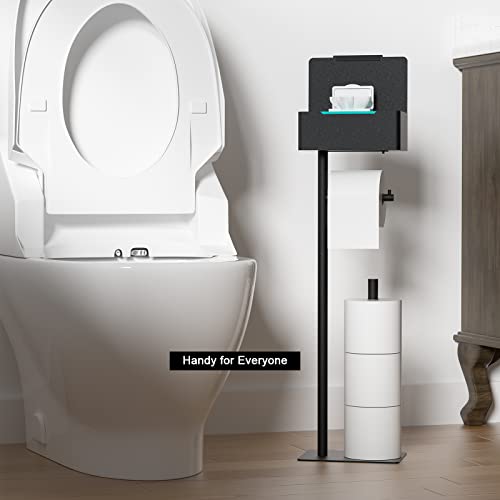 Tinpin Toilet Paper Holder Stand, Free Standing Black Toilet Paper Holder With Shelf And Storage, Toilet Paper Stand With Wipes Holder, Matte Black Toilet Paper Storage And Tissue Holder For Bathroom #TOP1