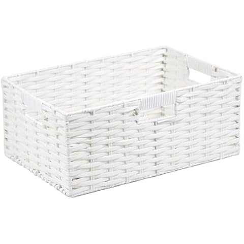 Large Wicker Basket, Waterproof Plastic Woven Basket for Storage, Decorative Wicker Storage Basket Organizer for Shelves, Storage Bin with Built-in Handles, 15.76 "L x 10.64 "W x 6.7 "H, 1 Pack Cover