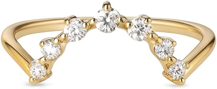 Round Cut Diamond Wedding Band in 14K Yellow Gold Unique Stacking Ring for Women Dainty Curved Band Elegant Bridal Jewelry Gift for Her