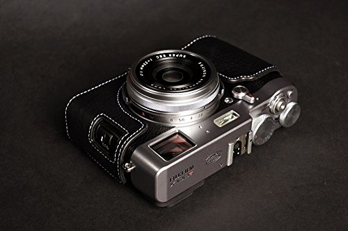 Handmade Genuine Real Leather Half Camera Case Bag Cover For Fujifilm X100T Black Bottom Opening Version #TOP7