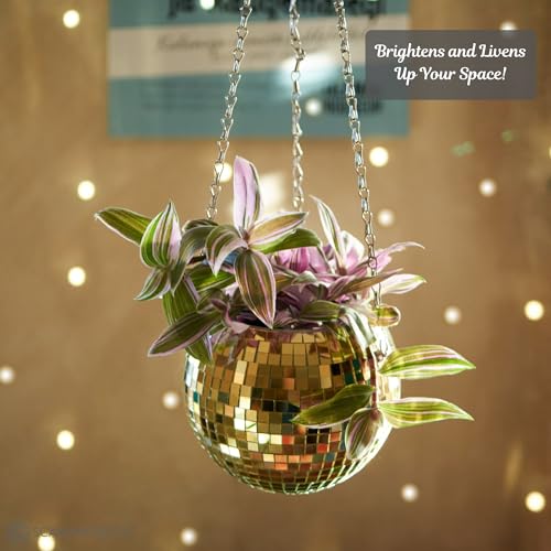 SCANDINORDICA Disco Ball Planter, Disco Ball Plant Hanger, Mirror Disco Planter with Chain, Macrame Hanger - Image 4
