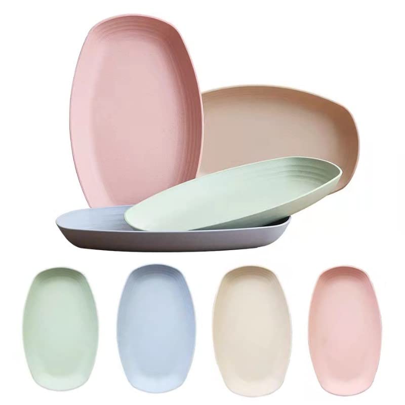 Marithleo Lot de 4 Assiettes longues, Disque rectangulaire en plastique,Service vaisselle pour viande, apéritifs, dessert, nourriture, fête,Apéritifs Assiette,Assiette Poisson