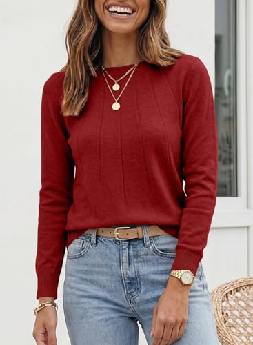 Image of SHEWIN Womens Sweaters 2026 Casual Crewneck Long Sleeve Lightweight Knit Pullover Sweater Tops Fall Clothes
