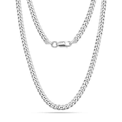 LeCalla Solid 925 Sterling Silver Italian 4.5mm, 6mm Diamond-Cut Cuban Link Curb Chain Necklace for Men Women (16, 18, 20, 22, 24, 26 Inches), Made in Italy
