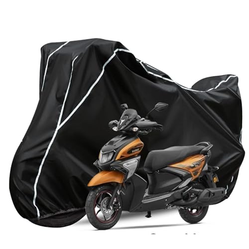 Image of Bike Body Cover Compatible with Yamaha Ray ZR 125 Full Body Cover with Water Resistance, Dust Proof, UV Rays Protective, Triple Stitching Covers - (Black with Water Resistance White Piping)