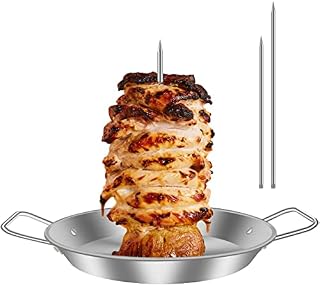 MLfire Vertical Meat Skewer Stainless Steel BBQ Vertical Skewer Grill with 3 Replacement Spikes Barbecue Vertical Skewer Grill Rack Stand with Handle for Whole Chicken Fish Sausage Steak
