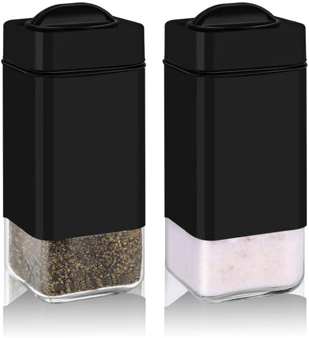 Miniatura 2 de Aelga - Salero negro y pimentero con agujeros de vertido ajustables, juego de salero y pimienta de cristal, perfecto para pimienta negra, Kosher y