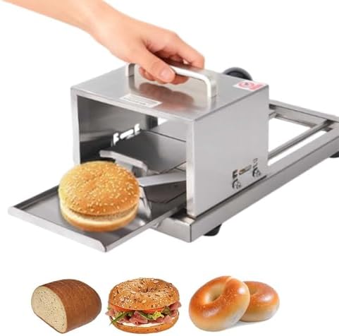 Hamburger And Bagel Slicer, Commercial Manual Bread Slicing Tool, 4-Level Thickness Adjustment, Push-Pull Type, Stainless Steel Construction, Can Cut Bagels And Bread Slices Evenly.