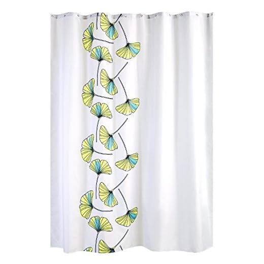 Gelco Design GELCO Textil-Duschvorhang 'Gingko' 180x200 cm - beschwerter Saum - imprägnierter Stoff- weißer Hintergrund mit grün/blauen Gingkoblättern