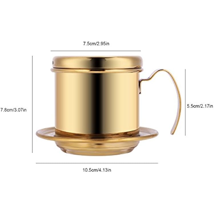 Stainless Steel Drip Coffee Filter Maker Vietnamese Drip Coffee Pot Infuser Ideal for on the/home (Gold)