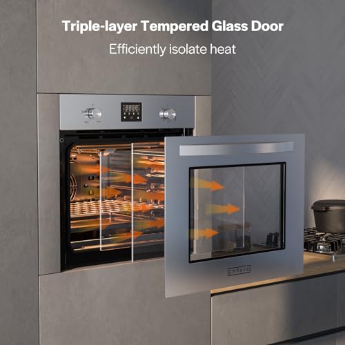 Empava 24 in. 2.3 cu. Ft. Single Gas Wall Oven Bake Broil Rotisserie Functions with Mechanical Controls-Digital Timer-Convection Fan in Stainless Steel, Silver