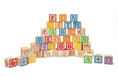 Maxim Enterprise, inc. Jumbo Wooden ABC Blocks for Toddler Learning, Baby Shower Decoration, Engraved Alphabet and Number Blocks to Stimulate Learning, Creativity, Early Development, 40Pcs - Thumbnail 5