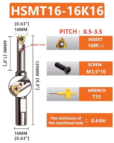 RHFGYY 16mm HSMT16-16K16 CNC Drehmaschine Innengewinde Drehhalter mit 11 Stück 16IR AG60 Gewindeschneidplatten Außen Innengewinde Wendeschneidplatten Hartmetalldreheinsätzen